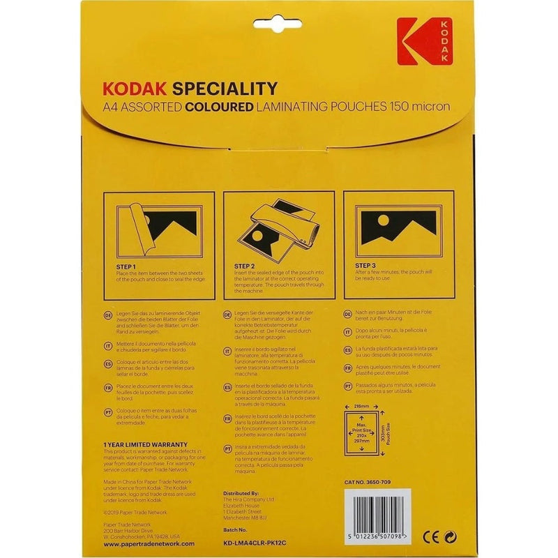 Kodak Speciality Assorted Coloured A4 Laminating Pouches - 150 Micron 12 Pack