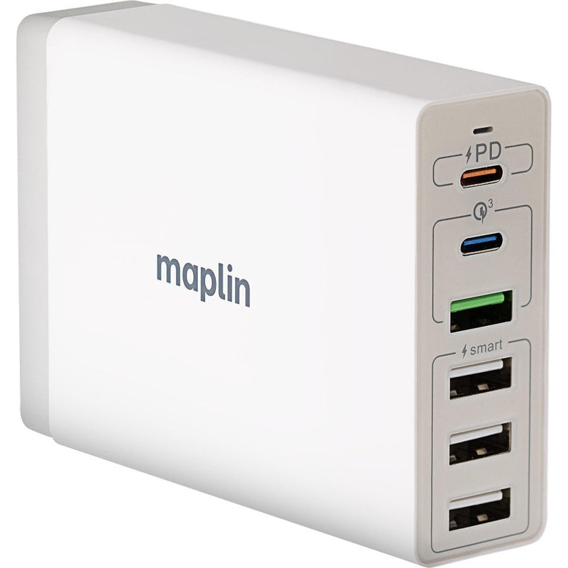 Maplin 6 Port USB Charging Station 65W 2x USB-C PD QC3.0 4x USB-A 1.5m Cable