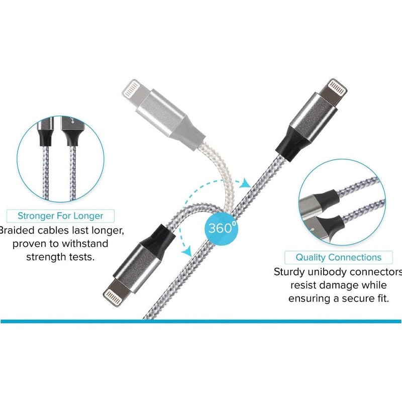 Maplin USB-A to Lightning Connector Cable Braided 12W 1m Silver