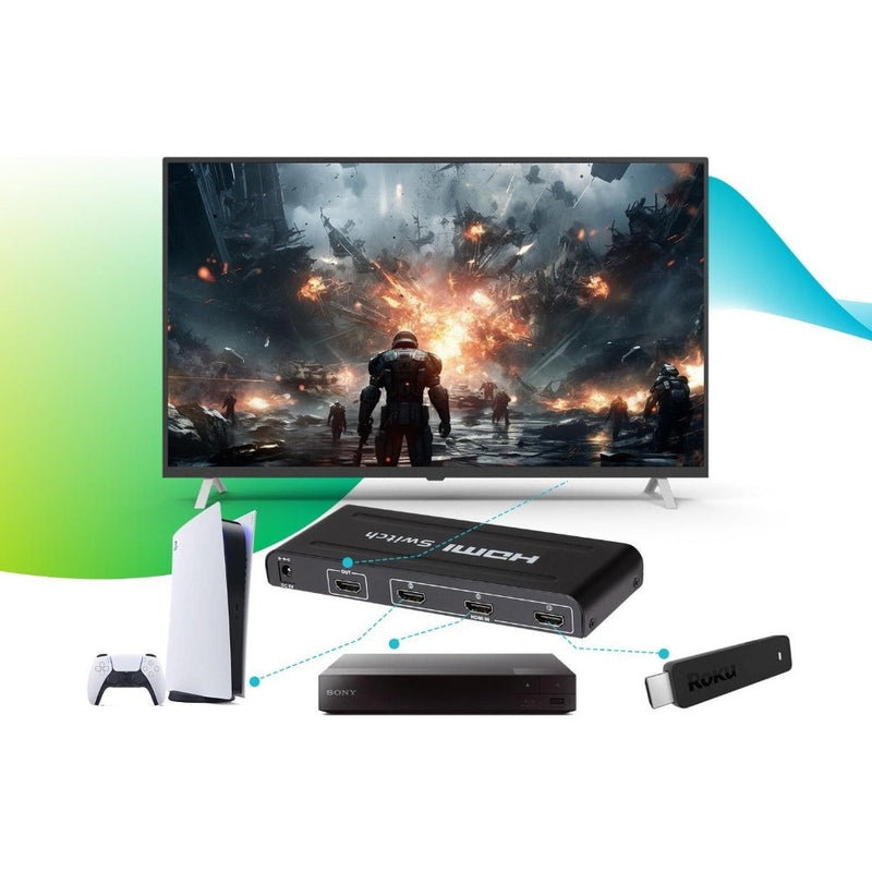 Maplin HDMI Switch 3 Ports In 1 Port Out Ultra HD 4K@30Hz with Remote Control