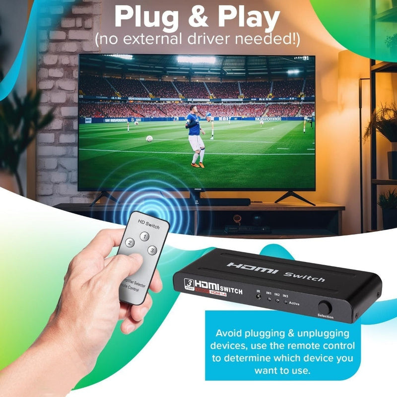 Maplin HDMI Switch 3 Ports In 1 Port Out Ultra HD 4K@30Hz with Remote Control