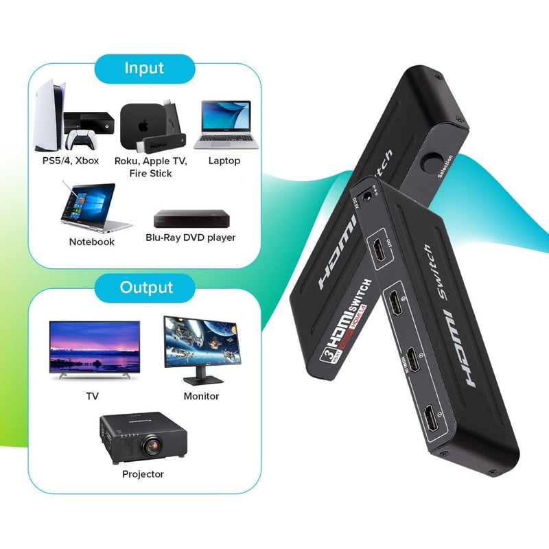 Maplin HDMI Switch 3 Ports In 1 Port Out Ultra HD 4K@30Hz with Remote Control