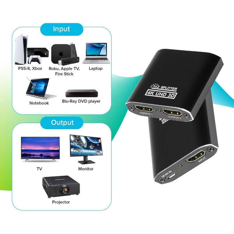 Maplin HDMI Splitter Hub 1Port In 2 Ports Out Ultra HD 4K/30fs 10.2Gps