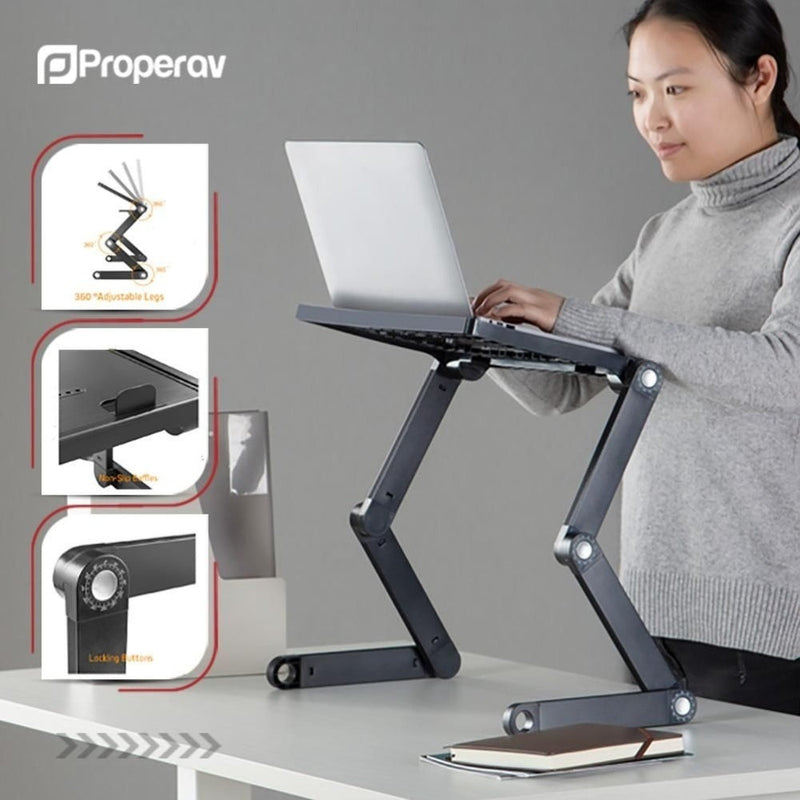 ProperAV Laptop Stand for Bed Sofa Desk with Adjustable Extendable Legs and Mouse Pad
