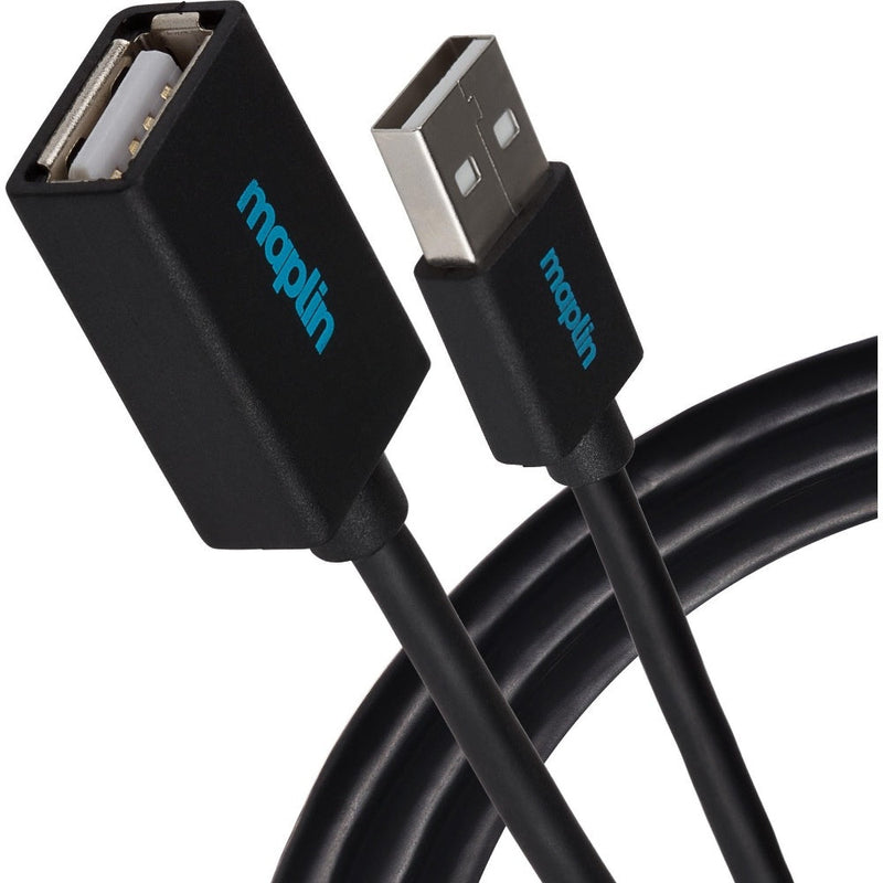 Maplin USB-A Male to USB-A Female Extension Cable - Black - 0.5m