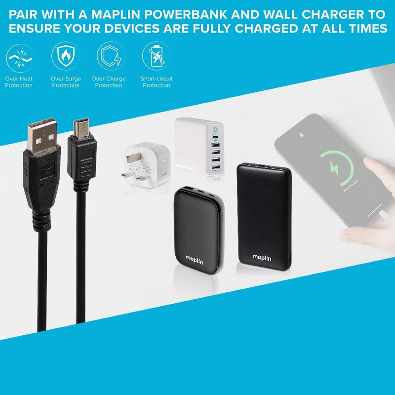 Maplin USB-A to Mini USB-B Cable - Black - 2m
