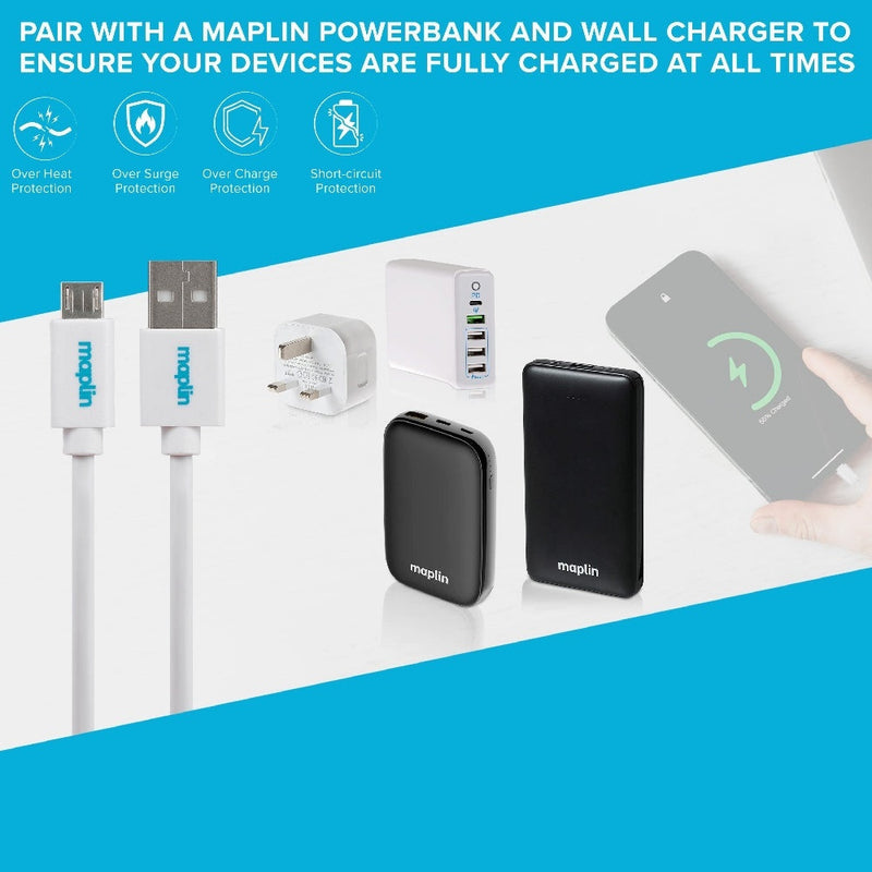 Maplin USB-A to Micro USB-B Cable - White - 0.75m