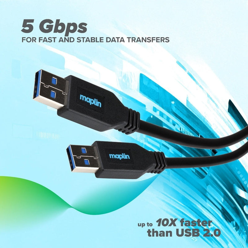 Maplin USB-A Male to USB-A Male Cable V3.0 5Gbps Charge and Data 3m Black