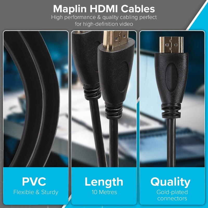 Maplin HDMI to HDMI 4K Ultra HD Cable with Gold Connectors - Black, 5m