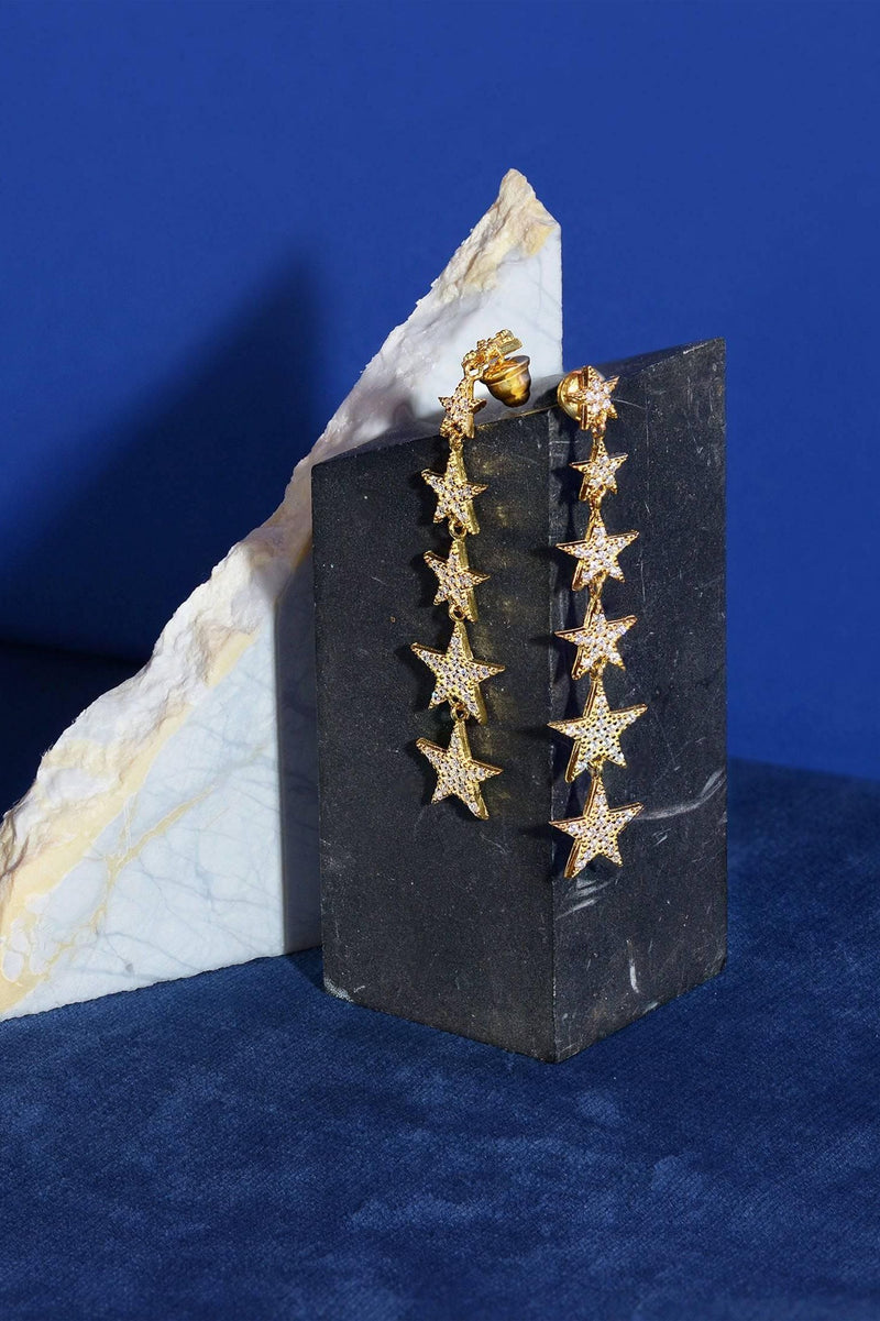 Graduated Star Drop Earrings Gold