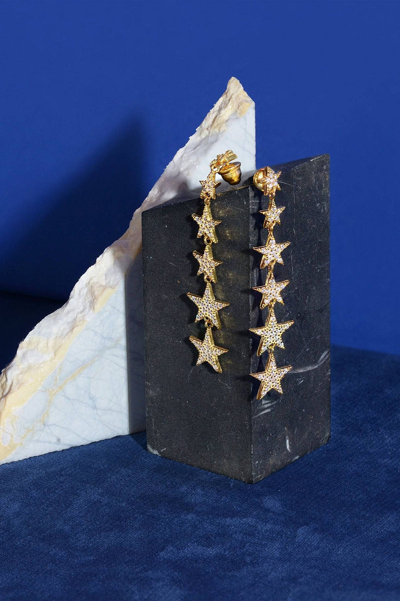 Graduated Star Drop Earrings Sterling Silver