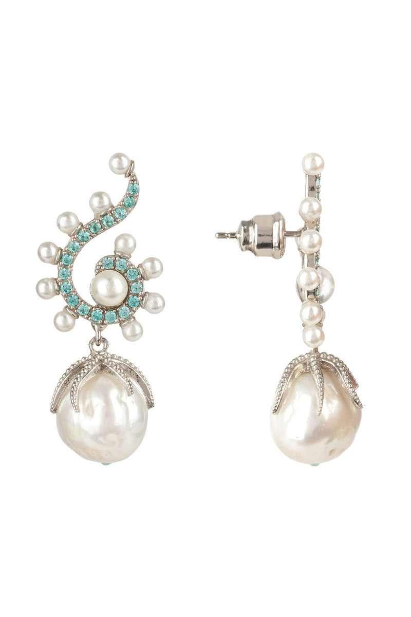 Baroque Pearl Poseidon Gemstone Drop Earrings Aqua Silver