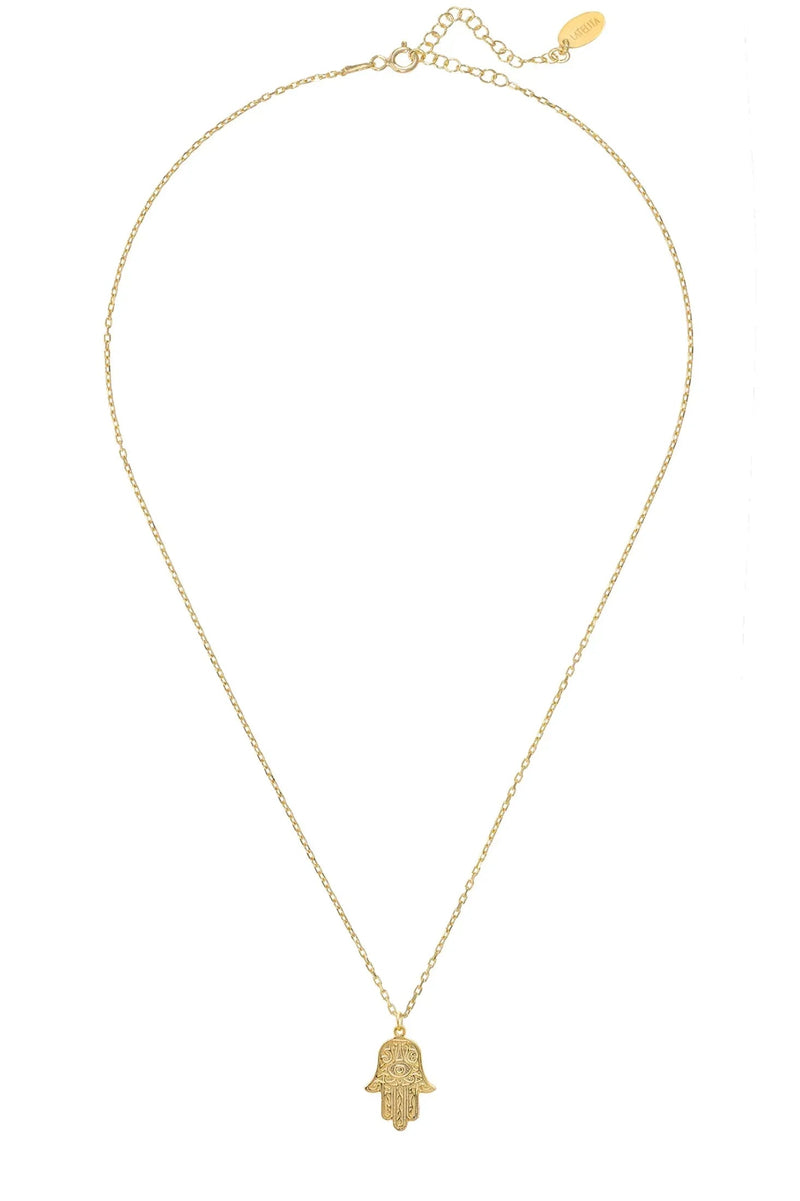 Hamsa Evil Eye Embossed Pendant Necklace Gold