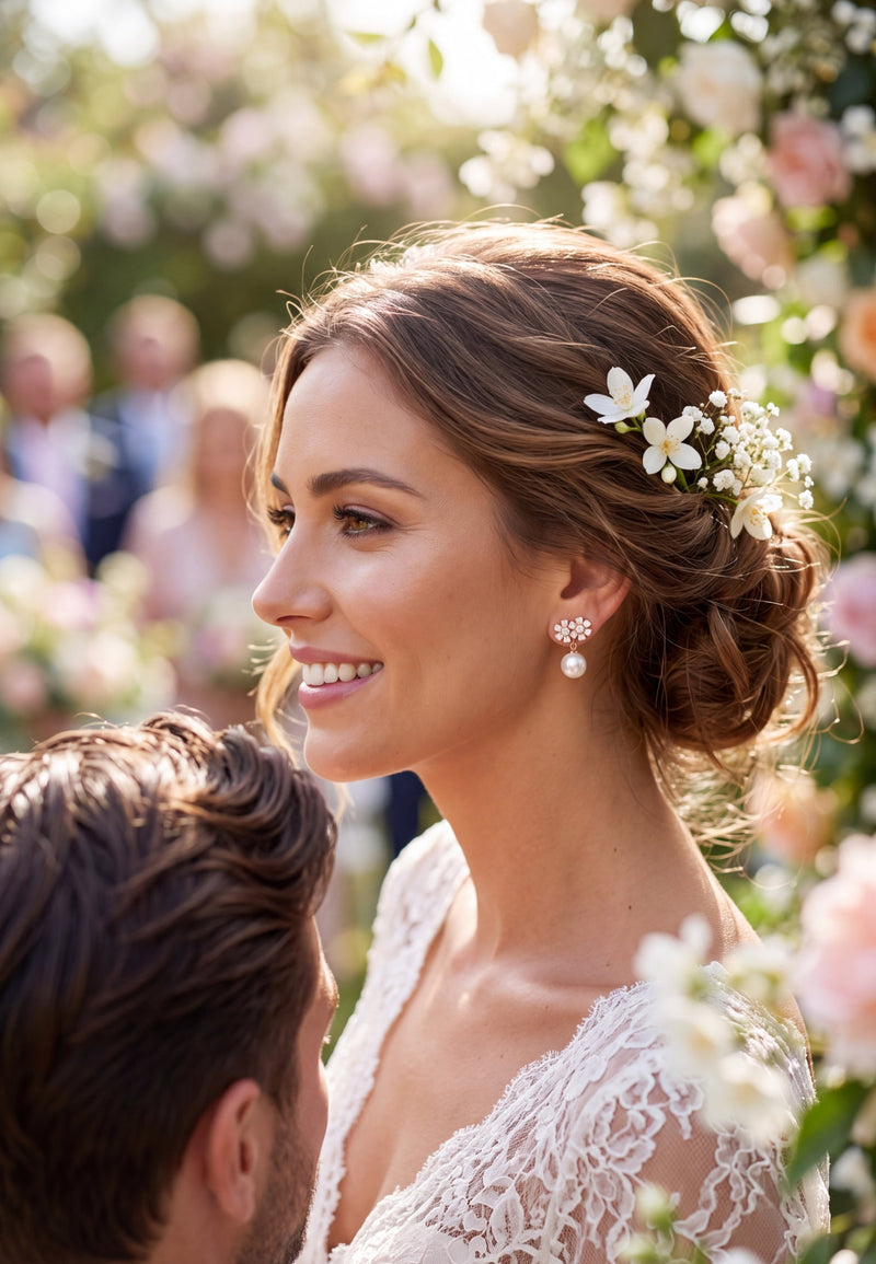 Bouquet And Pearl Drop Earrings Rosegold