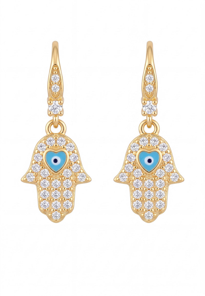 Hamsa Hand Drop Earrings Gold