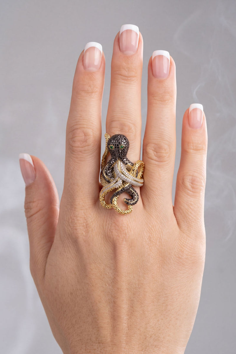 Octopus Cocktail Ring Nordic Gold Adjustable