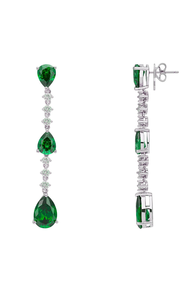 Elizabeth Drop Earrings Emerald Silver