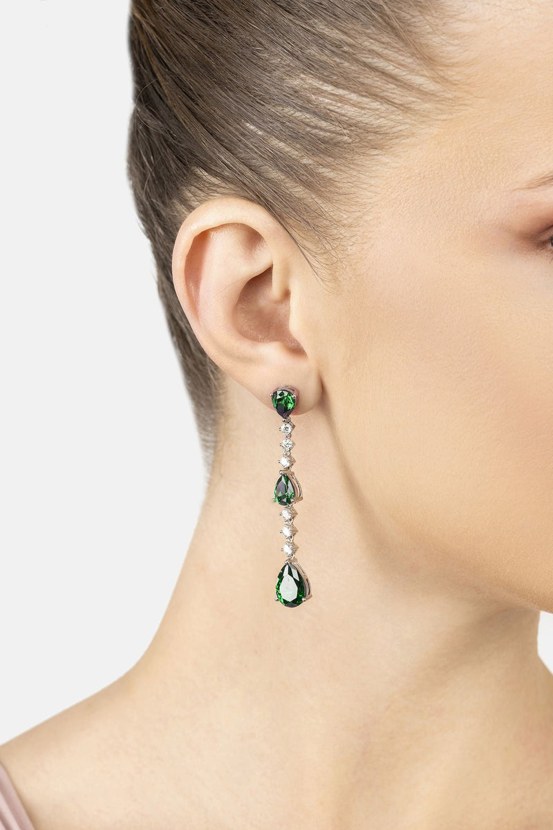 Elizabeth Drop Earrings Emerald Silver