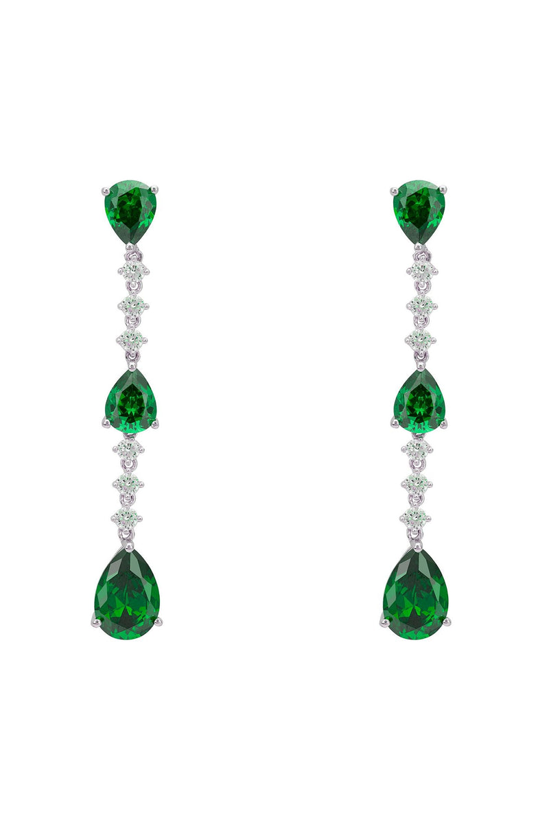 Elizabeth Drop Earrings Emerald Silver