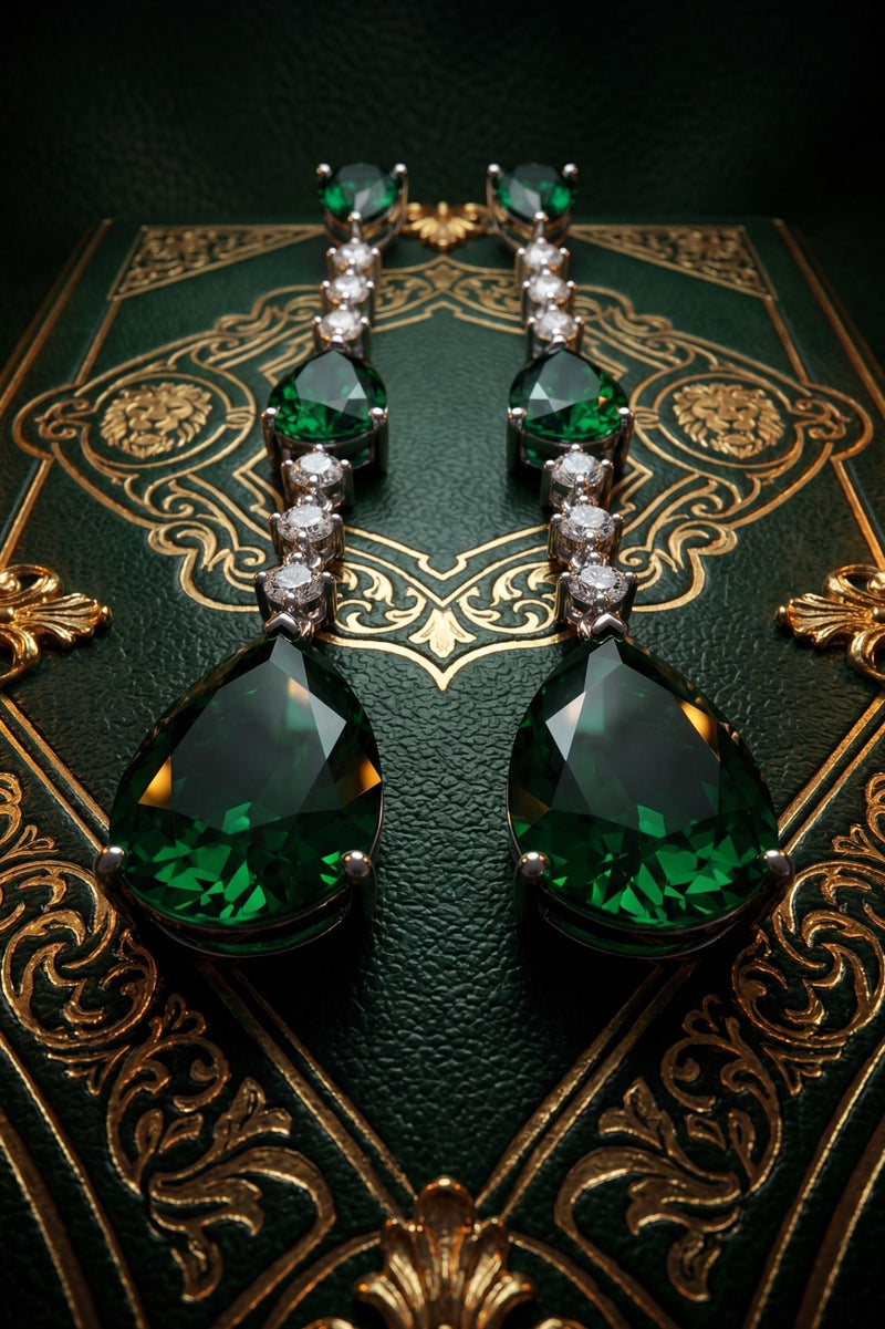 Elizabeth Drop Earrings Emerald Silver