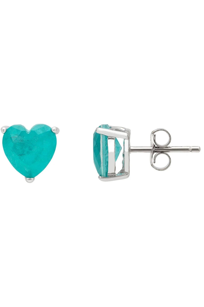 Amore Heart Stud Earrings Paraiba Tourmaline Silver