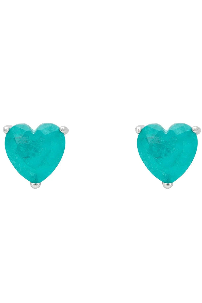 Amore Heart Stud Earrings Paraiba Tourmaline Silver