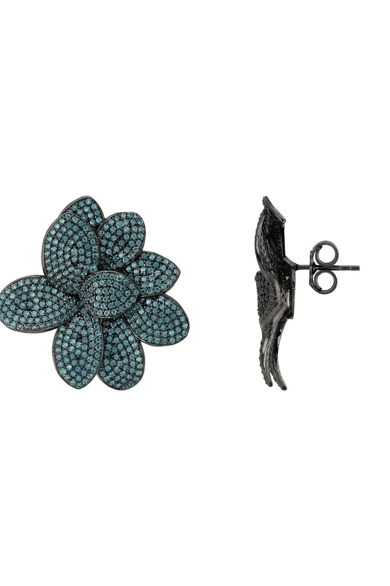 Amaryllis Flower Large Stud Earrings Silver Aqua
