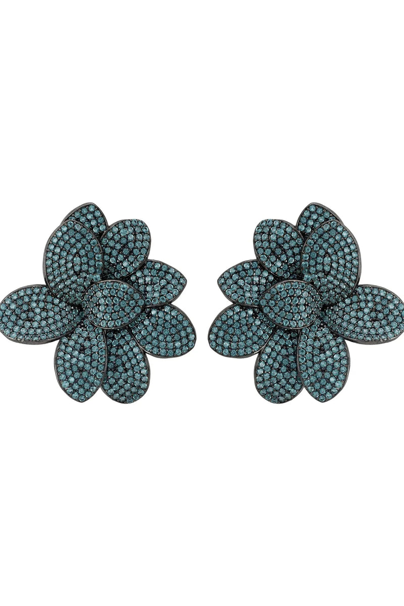Amaryllis Flower Large Stud Earrings Silver Aqua