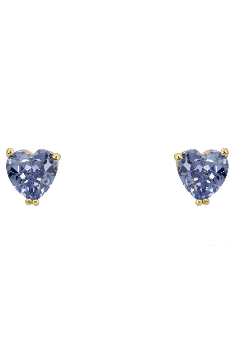 Asscher Cut Heart Stud Earrings Gold Tanzanite