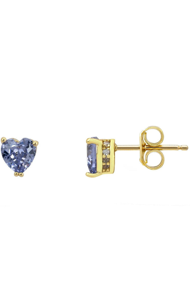 Asscher Cut Heart Stud Earrings Gold Tanzanite