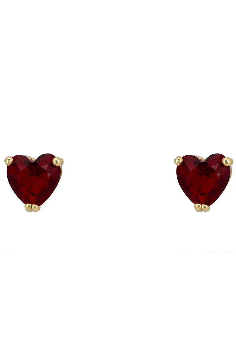 Asscher Cut Heart Stud Earrings Gold Ruby