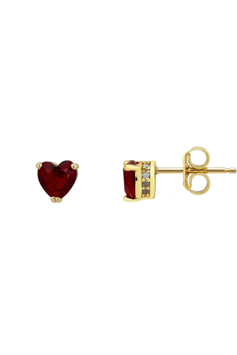 Asscher Cut Heart Stud Earrings Gold Ruby