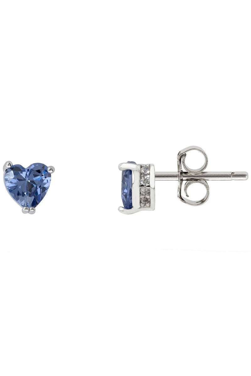 Asscher Cut Heart Stud Earrings Silver Tanzanite