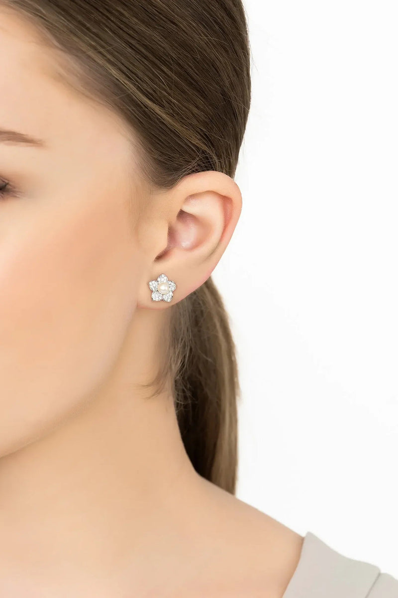 Forget Me Not Pearl Stud Earrings Silver