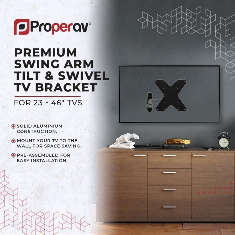 ProperAV TV Wall Bracket 23- 46" Swing Arm Tilt 15 VESA Max 200x200 Silver