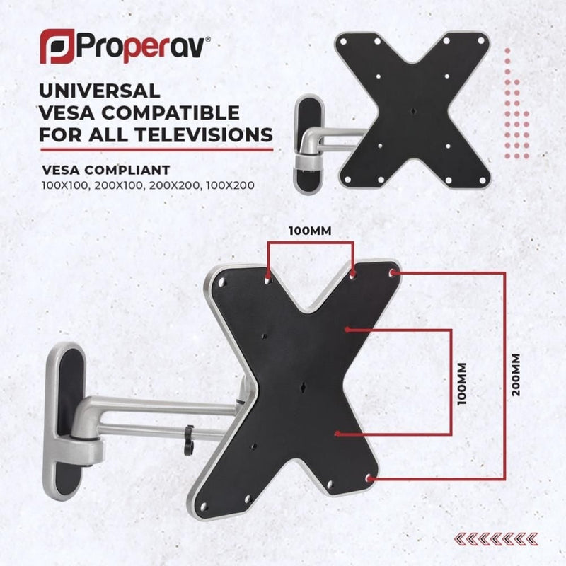 ProperAV TV Wall Bracket 23- 46" Swing Arm Tilt 15 VESA Max 200x200 Silver