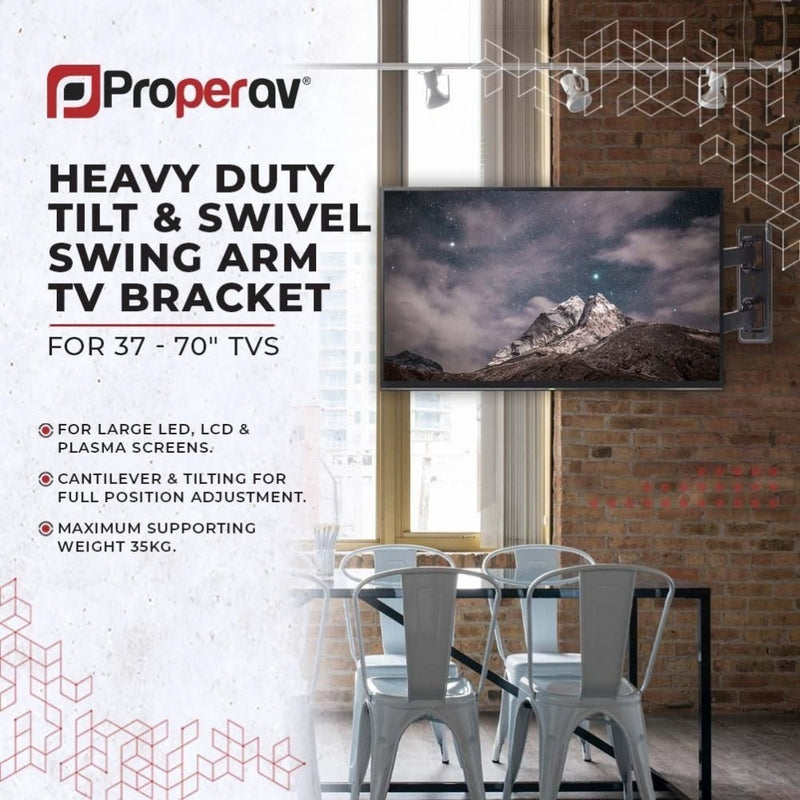 ProperAV TV Wall Bracket 37"-70" Heavy Duty Swing Arm VESA Max 600X400 Black