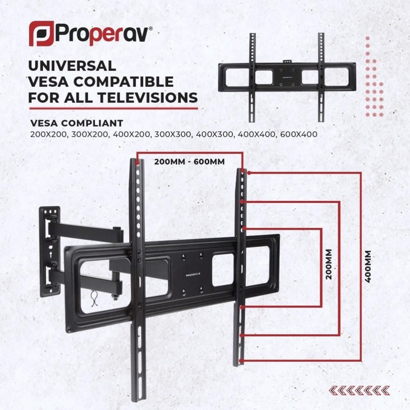 ProperAV TV Wall Bracket 37"-70" Heavy Duty Swing Arm VESA Max 600X400 Black