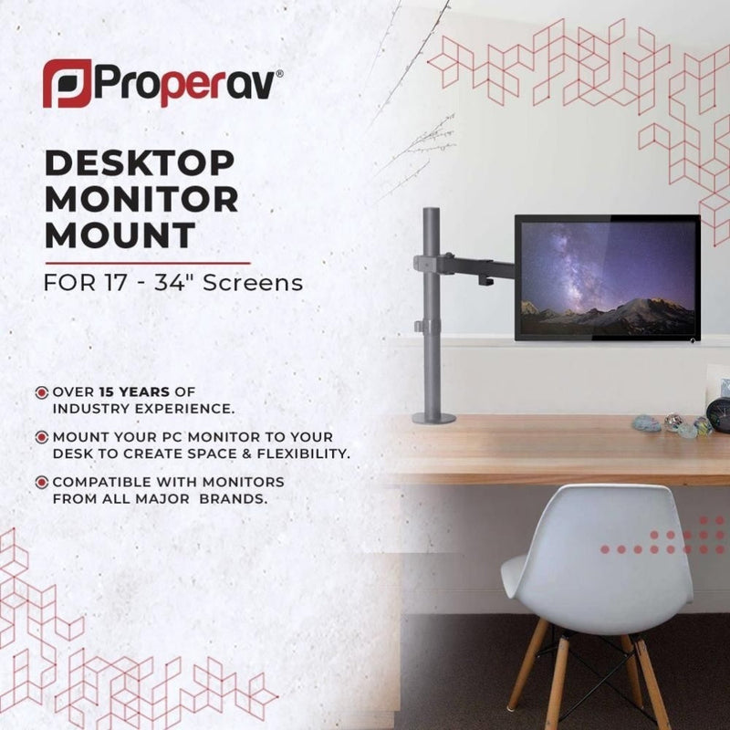 ProperAV Desk Monitor Mount Swing Arm 17''- 34'' Ext VESA Max 100x100