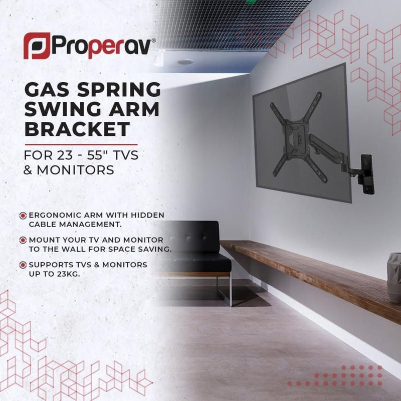 ProperAV TV Wall Bracket 23''- 55" Swing Arm Gas Spring VESA Max 400x400