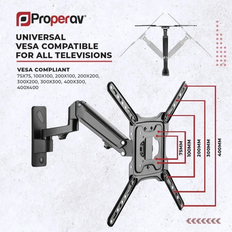 ProperAV TV Wall Bracket 23''- 55" Swing Arm Gas Spring VESA Max 400x400