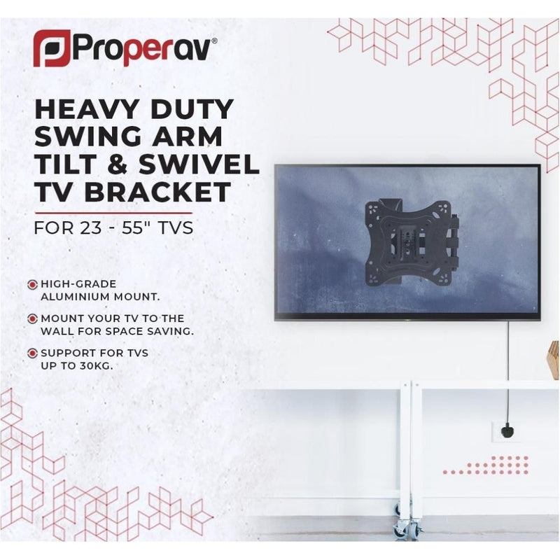 ProperAV Heavy Duty Swing Arm TV Wall Bracket 23"- 55" Tilt 20 VESA 400x400 - Black