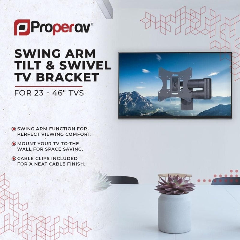 ProperAV Swing Arm TV Wall Bracket 23- 46" Tilt 20 VESA Max 200x200 Dual Pivot - Black