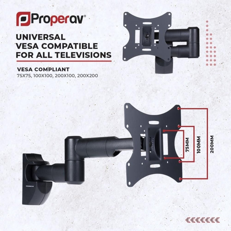 ProperAV Swing Arm TV Wall Bracket 23- 46" Tilt 20 VESA Max 200x200 Dual Pivot - Black