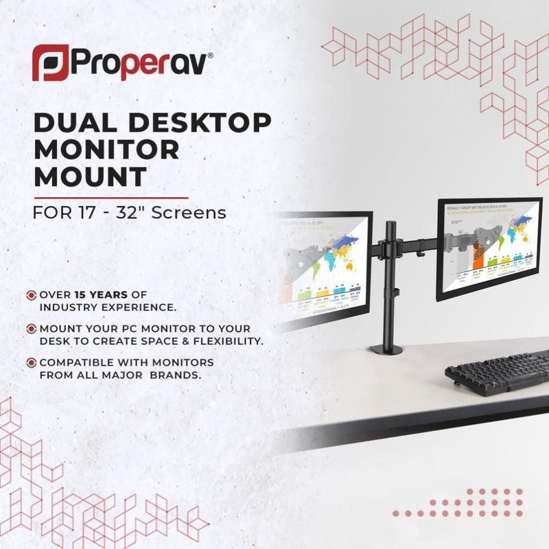 ProperAV Desk Monitor Mount Dual Swing Arm 17"- 32" VESA Max 100x100