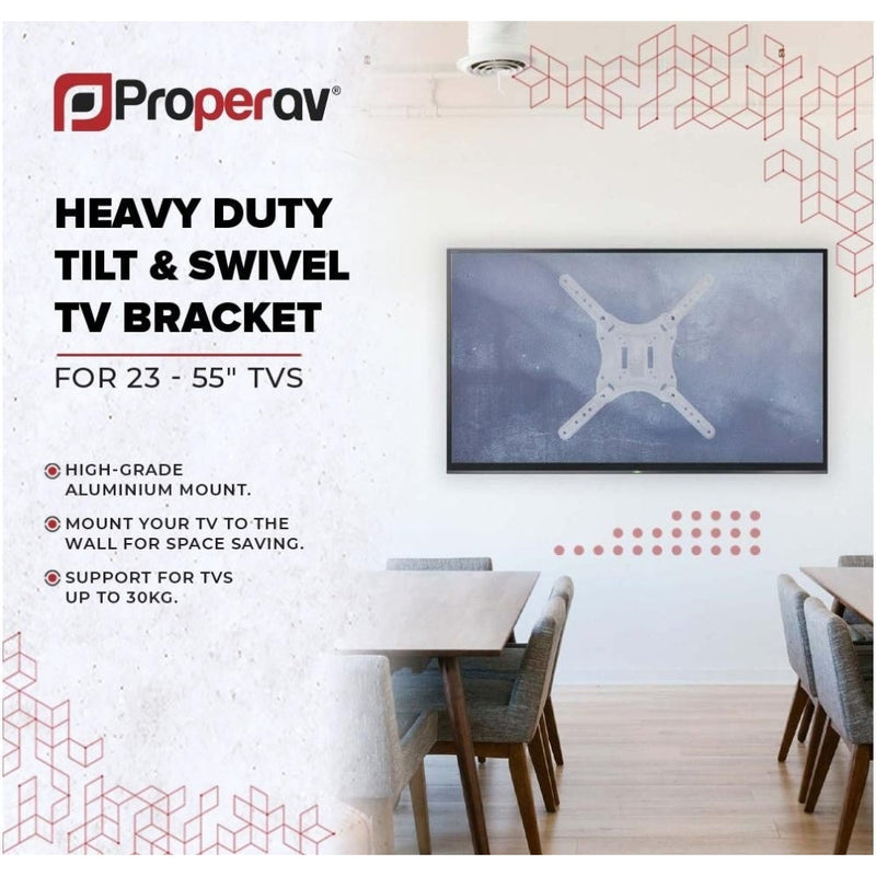 ProperAV Heavy Duty Swing Arm TV Wall Bracket 23"- 55" Tilt 20 VESA 400x400 - White