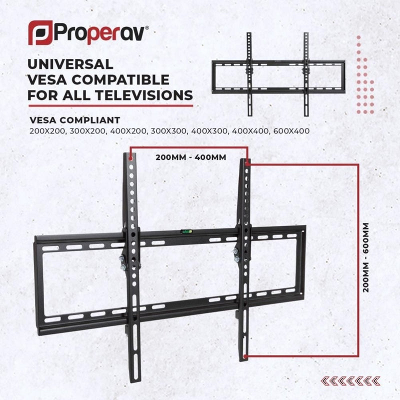 ProperAV Fixed Flat Wall TV Bracket 37"-75" Tilt 8 VESA Max 600x400 - Black