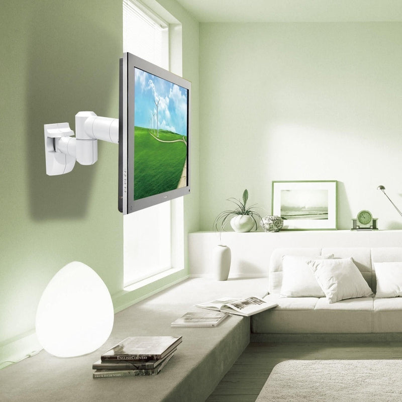 ProperAV Swing Arm White TV Wall Bracket 13-28" Tilt 20 VESA Max 100x100 Dual Pivot