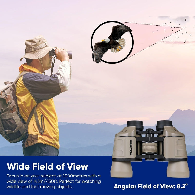 PRAKTICA Falcon 8x40mm Wide Angle Porro Prism Field Binoculars - Sand - Binoculars Only
