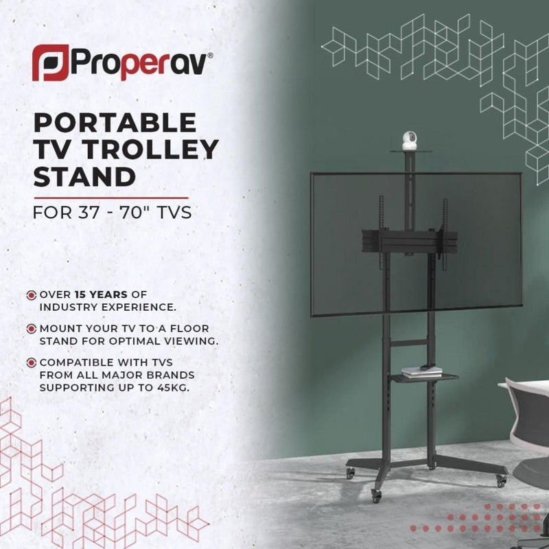 ProperAV Mobile TV Trolley Stand on Wheels for 37"-70" Max Load 50kg VESA Max 600-400mm